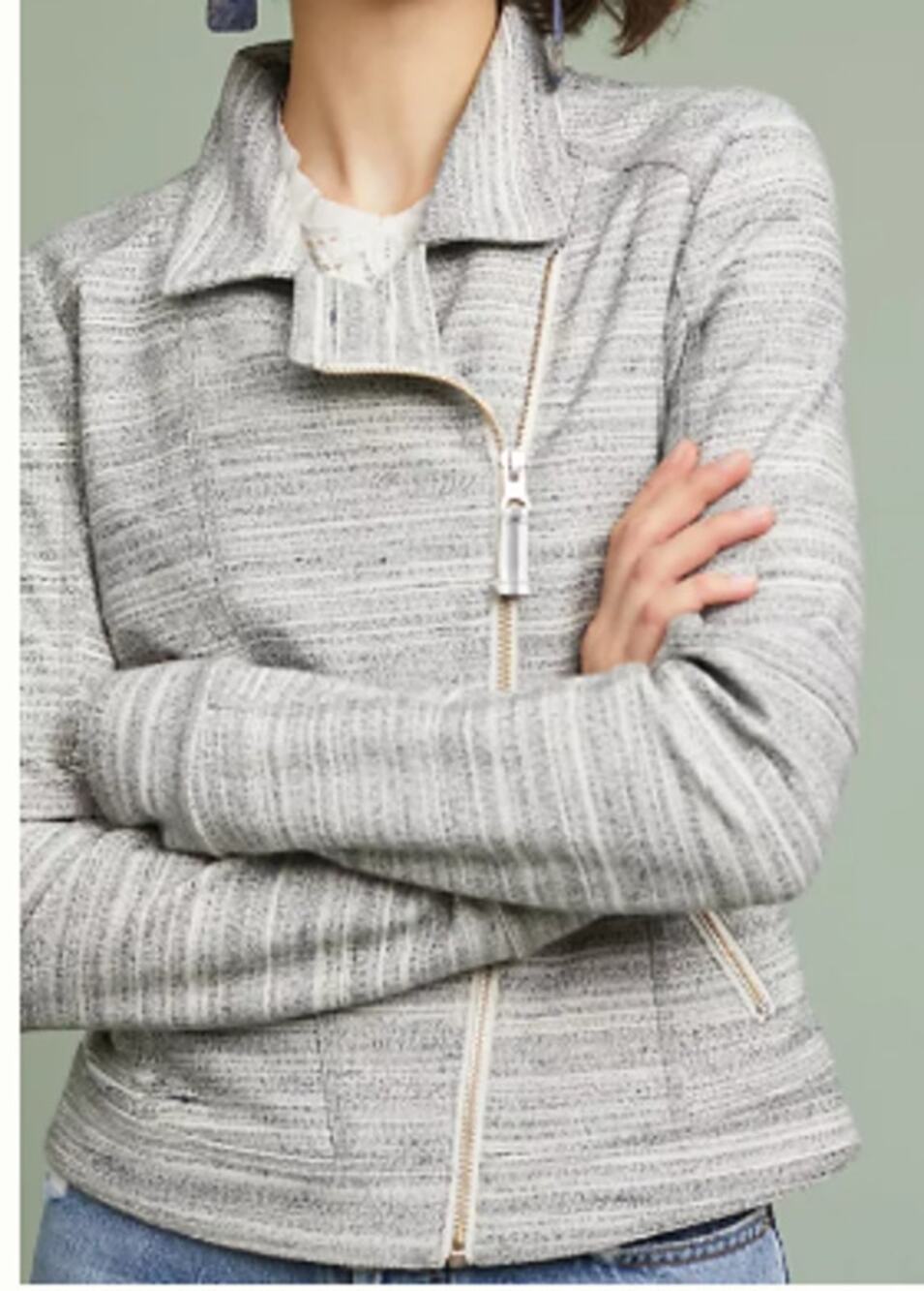 Anthropologie Gray Stripe Caitlin Knit Moto Jacket sz M